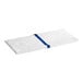 A white microfiber bar towel with a blue stripe.