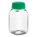 A 4 oz. square clear PET juice bottle with a green lid.