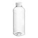 A clear plastic 16 oz. square juice bottle with a white lid.