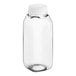 A clear plastic 8 oz. Tall Square PET juice bottle with a clear lid.