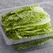 A plastic container with washed and trimmed Romaine lettuce in it.