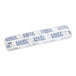 A white microfiber wet mop pad with blue hook and loop bands.
