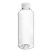 A clear plastic 16 oz. square juice bottle with a clear lid.