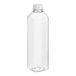 A 32 oz. clear square PET juice bottle with a clear lid.