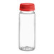 A clear plastic 4 oz. round bottle with a red plastic cap.