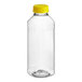 A 14.5 oz. clear PET square juice bottle with a yellow lid.