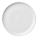 A white Luzerne porcelain coupe plate with a white rim.