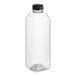A 32 oz. clear plastic square juice bottle with a black lid.