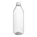 A 32 oz. clear plastic square juice bottle with a clear lid.