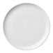 A Luzerne bright white porcelain coupe plate with a white border.