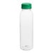 A clear plastic bottle with a dark green lid.