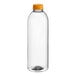 A 32 oz. clear PET juice bottle with an orange cap.