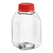 A clear plastic 8 oz. square juice bottle with a red lid.