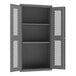 A grey metal Durham storage cabinet with ventilated doors featuring white diamond shapes.