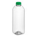 A 32 oz. clear PET juice bottle with a green lid.