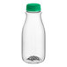 A 12 oz. Round PET clear juice bottle with a green plastic cap.