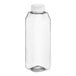 A clear plastic 16 oz. tall square juice bottle with a clear lid.