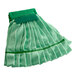 A green Lavex microfiber strip mop with a green headband.