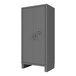 A grey metal Durham Mfg storage cabinet with a ProLogic electronic lock.