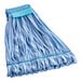 A blue Lavex microfiber tube mop with a blue headband.