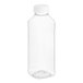 A clear plastic square juice bottle with a clear lid.