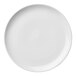 A white Luzerne porcelain coupe plate with a white rim.