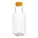 A clear plastic carafe bottle with an orange lid.