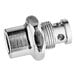 A close-up of a chrome plated brass T&S squeeze valve bonnet.