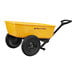A yellow Gorilla steel dump trailer with black wheels.