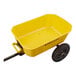 A yellow cart with black wheels.
