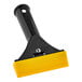 An Ettore black and yellow Scrapemaster glass scraper with a yellow plastic handle.