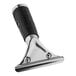 A close up of a stainless steel Ettore Master squeegee handle with black rubber grip.