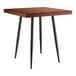 A Lancaster Table & Seating butcher block table with mahogany finish and black legs.