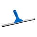 An Ettore blue plastic squeegee with a blue handle.