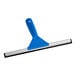 An Ettore blue plastic squeegee with a blue handle.