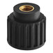 A black plastic Estella knurled knob with gold threading.