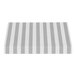 A grey and white striped fixed fabric awning with a rigid valance.