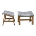 Two Outdoor Interiors teak ottomans with nautical rope seats.