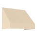 A tan rectangular fabric awning with a rigid valance.