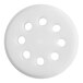 A white circular die with holes in it.