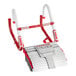 A close-up of a red and white Kidde escape ladder with a red handle.