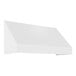 A white rectangular fixed fabric awning with a rigid valance over a white background.