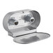 A stainless steel Lavex jumbo double-roll toilet tissue dispenser with two holes.