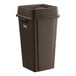 A brown plastic Lavex square trash can with a lid.