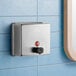 A Lavex stainless steel wall-mounted liquid soap dispenser.