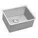 A silver stainless steel Ruvati rectangular undermount bathroom sink with a drain.