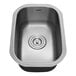A Ruvati stainless steel sink with a drain.