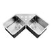 A Ruvati stainless steel undermount double-bowl sink with butterfly corners.