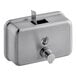 A silver stainless steel rectangular Lavex foam soap dispenser with a metal button and a key.