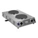 A Cadco stainless steel double burner hot plate on a counter.